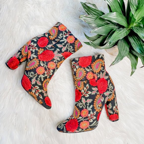 JustFab Shoes - JustFab Marguerite Embroidered Boho Ankle Booties